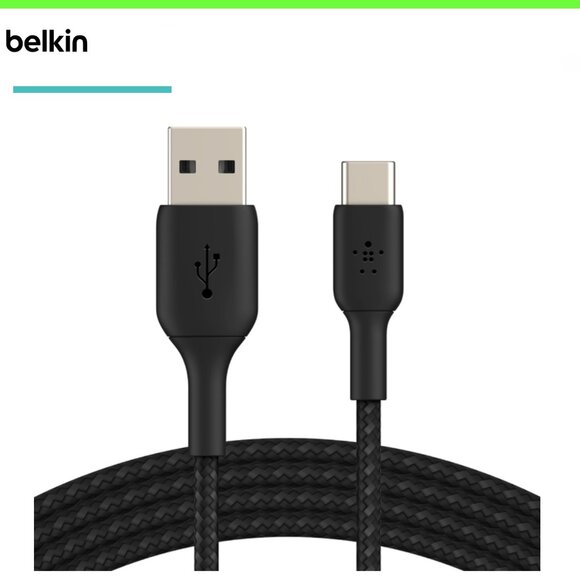 NWT Belkin "BoostCharge" Braided USB-C to USB-A Cable (2m / 6.6 feet, Black) - Picture 7 of 10